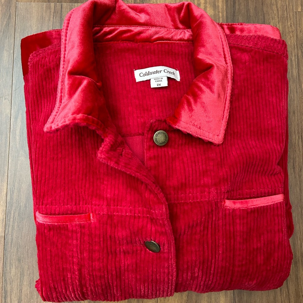 Coldwater Corduroy and Velvet Red Oversize Jacket Creek  Size 2X - Picture 5 of 10